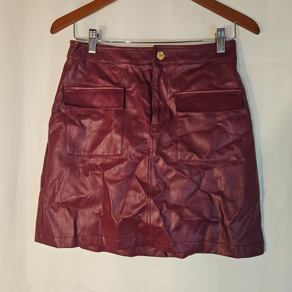 Marc New York Faux‎ Leather Mini Skirt Pockets Burgundy Size 2